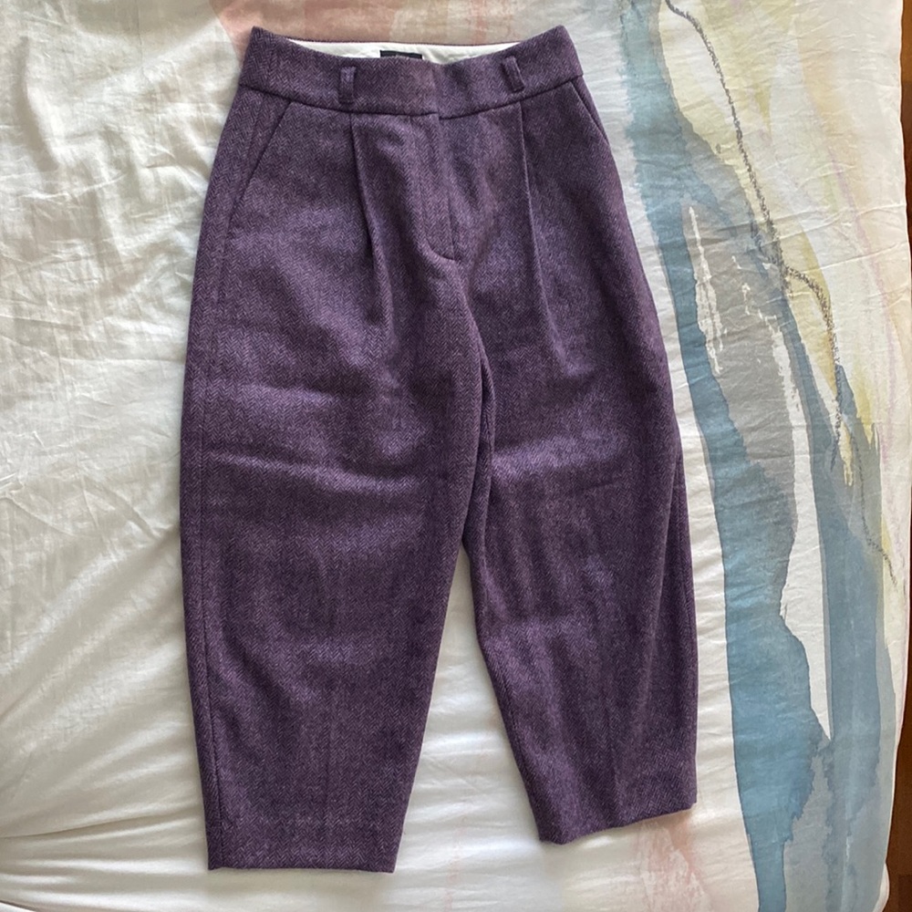 Purple herringbone wool balloon trousers from J crew